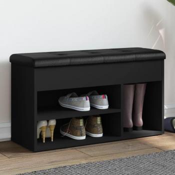 Banco zapatero negro de madera multicapa 82x32x45,5 cm
