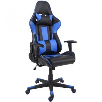 Silla de Oficina Giratoria con Ruedas para Gamer en Sintético Negro y Azul 04_0001854