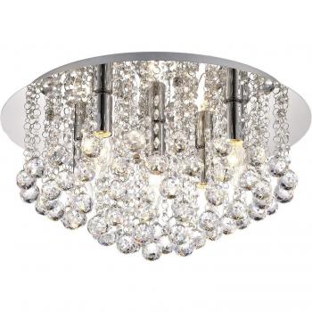 Plafón de diseño Acton Cromo Pulido 5 focos 23cm, Techo empotrado redondo de 460 mm, E14, cromo pulido, cristal esférico