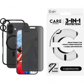 Protección 3-en-1 CARE by PanzerGlass para iPhone 16 Plus - Vidrio Privado, Funda y Cubierta de Lente, Resistente a Rayones y Golpes