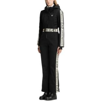 EA7 Women's Black Padded Ski Suit, Size S, Casual Multi-Pocket Design