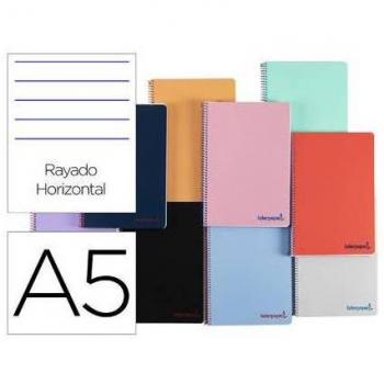 Cuaderno espiral Liderpapel A5 Wonder con tapa de plástico, 80 hojas, 90g, rayado horizontal con margen y colores surtidos