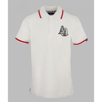 Aquascutum Men's AQ 1851 Embroidered Tipped White Polo Shirt - Size Small