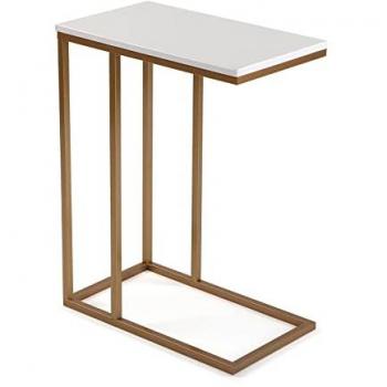 Mesa Auxiliar Versa Padua, Moderna Mesilla Baja para Salón, Habitación o Cocina, Medidas 61 x 26 x 46 cm, Material Madera y Metal, Color Dorado y Blanco