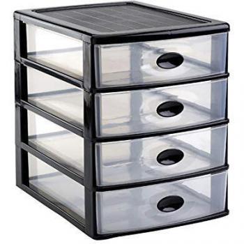 Plastic Forte, Cajonera sobremesa, Negro, 4 Cajones