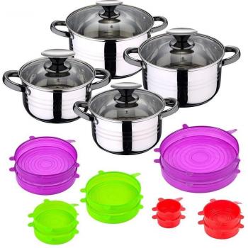 San Ignacio Hita Batería de Cocina 8 Piezas Acero Inoxidable con Set de 12 Tapas de Silicona Jolie