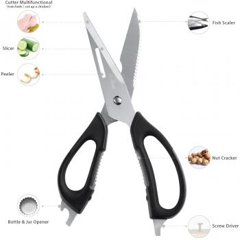 Kealive - Tijera de cocina multiusos de acero inoxidable, tijera profesional multiusos para la cocina con mango suave