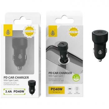 Cargador de Coche PD 40W/3.4A Type-C Negro BORIS NA0375 con Carga Rápida Sin Cable
