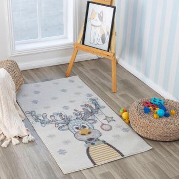 Surya - Alfombra Infantil Habitación Infantil, Alfombra Juego Niñas Niños, Ciervo Multicolor y Azul 80 x 150 cm