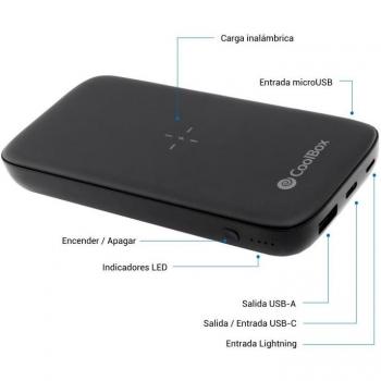 CoolBox PowerBank Qi 10000mAh PD 3.0 con Carga Inalámbrica Negra