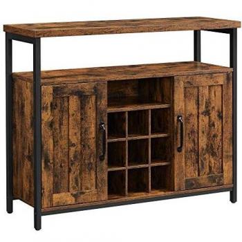 Aparador con Soporte para 9 Botellas de Vino y 2 Puertas, Comedor, Sala de Estar y Cocina, Marrón Rústico y Negro - 100x35x81.4 cm