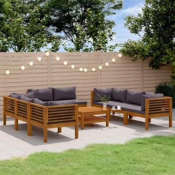 Juego de muebles de jardín 9 piezas con cojines de madera maciza de acacia