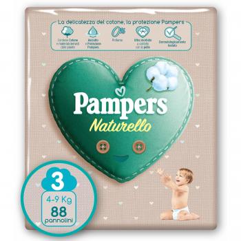 Pañales Pampers Pure Protection Naturello - 0% Fragancia - Talla 3 (4-9 Kg) - Paquete de 88 - Protección Seca