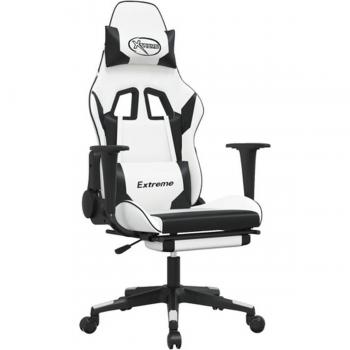 Massage Gaming Chair with Footrest White & Black Faux Leather