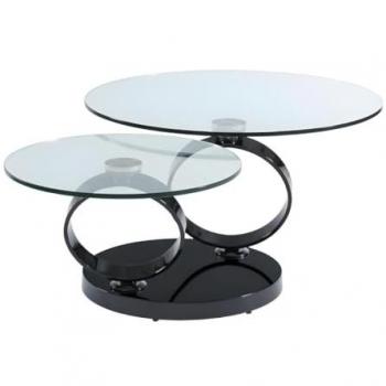 Mesa de Centro JOLINE - Tableros Pivotantes, Cristal Templado y Pie Cromado Negro