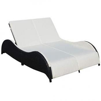 Double Sun Lounger with Cushion Poly Rattan Black