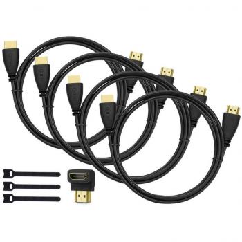 Pack de 4 cables HDMI de alta velocidad, con adaptador de 90 grados y bridas