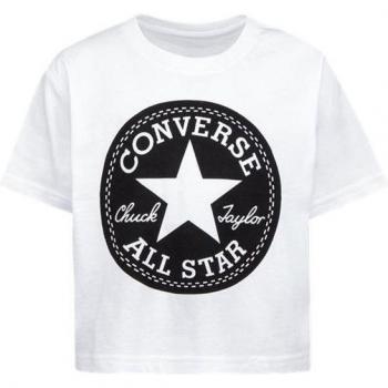 Camiseta de manga corta Converse Signature Chuck Patch Boxy para niña en color blanco