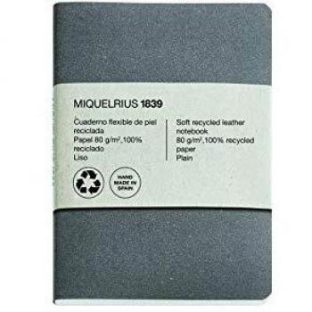 Miquelrius - Cuaderno 100% Reciclado, Cubierta Flexible de Piel Reciclada, Tamaño 104 x 150 mm, 200 Páginas Lisas de 80 g/m², color Antracita