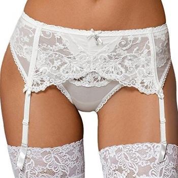 Ava 1456 Liguero Bajo Transparente Con Bordado Con Tiras Regulables No Extraíbles Unicolor De Novia Para Boda - Hecho En La UE, crudo,M