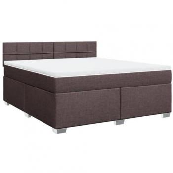 Cama Box Spring con Colchón de Tela Marrón Oscuro 180x200 cm