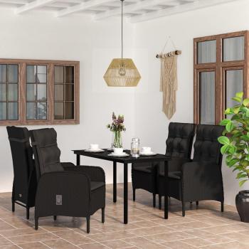 5 Piece Black Garden Dining Set with Cushions