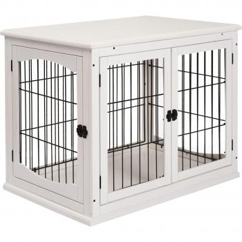 Jaula para Perros de Madera PawHut con Superficie de Mesa, 2 Puertas, Rejillas de Metal, Dimensiones: 81x58,5x66 cm, Color Blanco