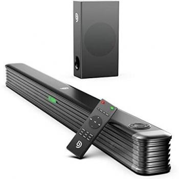 Barra de Sonido TV, 150W Soundbar con Subwoofer Inalámbrico, 2.1 Barra Sonido TV Bluetooth de 5EQ, Bajo Profundo Ajustable Altavoz TV, 130 dB 3D Sonido Envolvente con Cable Óptico