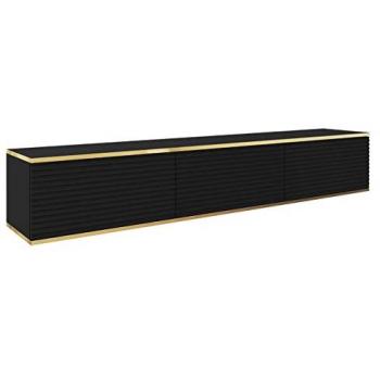 Mueble TV Lima 125, Negro y Dorado, 3 Puertas, 175x30x32cm