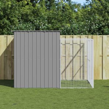 Light Gray Galvanized Steel Dog House with Run 84.3x99.6x71.3