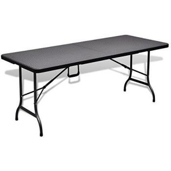 Mesa plegable negra plástico HDPE imitación ratán 180 cm