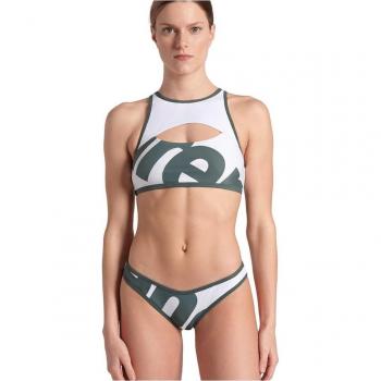 Bikini de mujer Arena Logo Brasserie verde, blanco y grisáceo - S