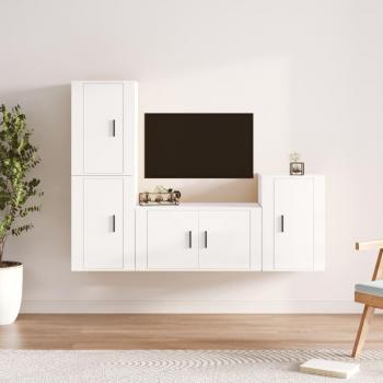 Set de muebles para TV 4 piezas madera contrachapada blanco brillo vidaXL