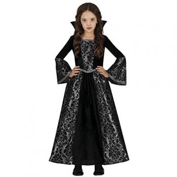 Disfraz Infantil de Vampiresa Gótica Plateada y Negra para Fiestas - Vestido Glamuroso Halloween 5-6 Años