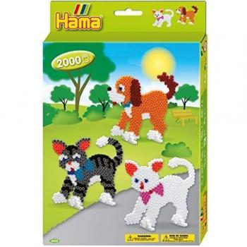 Pack de Perlas Hama Perros y Gatos - 2000 Piezas, Tamaño MIDI, Incluye 2 Placas para Planificación Creativa