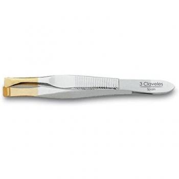 3 Claveles 12242 - Pinza depilar, ancha punta oro 8 cm