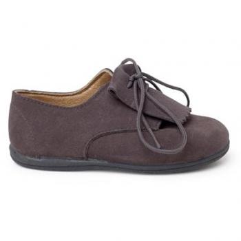 Zapatos de Cordones para Niños de Serraje con Lengüeta de Flecos - Talla 28 en Color Gris