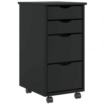 MOSS Black Solid Pine Rolling Drawer Cabinet - 4 Drawers for Office or Home