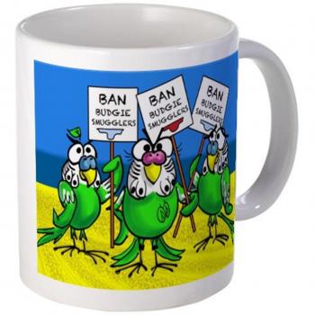 Pequeña, diseño de periquito traficantes Blanco Taza de café 11 oz