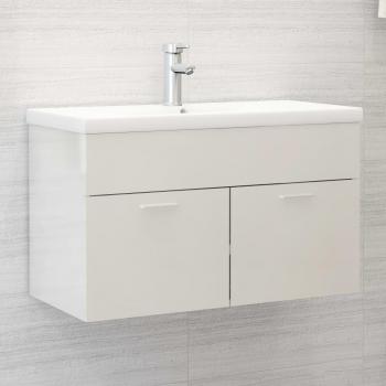 Mueble de baño con lavabo integrado de madera de ingeniería blanco brillante