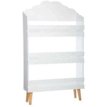 Biblioteca de Madera Blanca con 3 Estantes y Diseño de Nube, Altura 100 cm