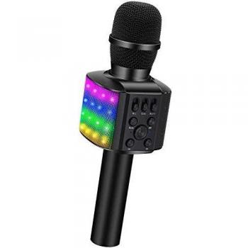 Micrófono Bluetooth Karaoke Infantil, BONAOK Micrófono Karaoke Bluetooth con Luces LED, Micrófono Grabación de Canto para Niños, Reproductor Portátil de KTV para Fiestas Casa, para Android iOS