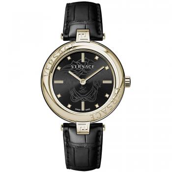 Versace New Lady Leather Strap Quartz Watch, Yellow, Female, Size: ONE SIZE