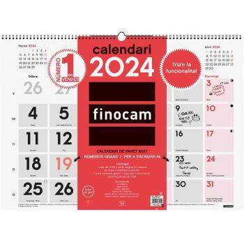 Calendario de Pared Finocam Mixto XL Neutro Catalán 2024, Enero-Diciembre, 12 Meses, con Números Grandes y Espacio para Escribir, Tamaño 590x
