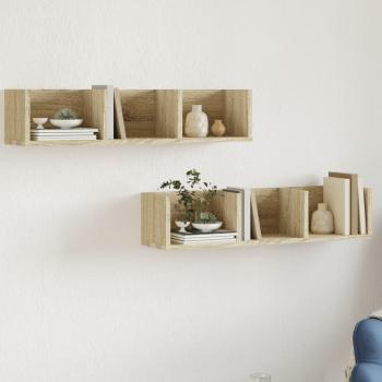 Mueble de pared 2 piezas Sonoma Roble 75x18x16,5 cm Madera multicapa Marrón