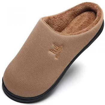 Zapatillas de desgaste para hombre Casa de espuma viscoelástica Interior Exterior Invierno Cálido Resbalón en los zapatos de dormitorio Inicio Goma antideslizante Suela suave Marrón Tamaño 48 49