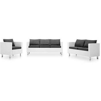 vidaXL Set de Sofás de 3 Piezas Cuero Sintético Blanco y Gris Claro Mobiliario