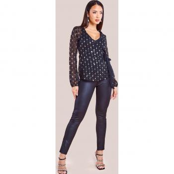 Goddiva Women's Wrap Sequin Top with Cami - Black Gold, Size 10 UK