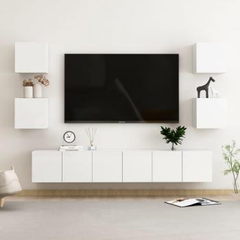 Mueble para TV 7 piezas de madera de múltiples capas pulida blanca y brillo