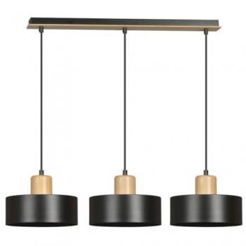 Lámpara de Suspensión Torin, Acero Negro con Recubrimiento de Polvo y Madera, 80x100x25 cm